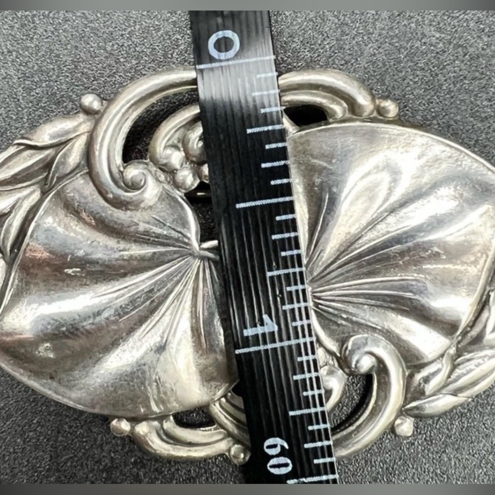 Vintage Art Nouveau Lily Pad Brooch Pin Sterling Silver Tested Large - Picture 5 of 6